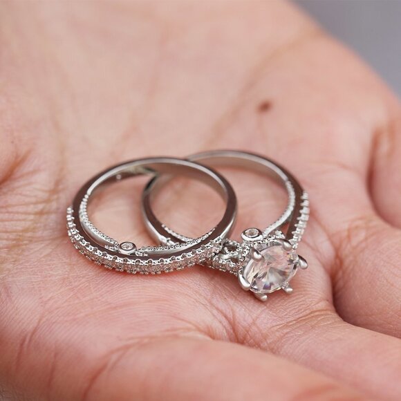 ✨ Engagement Thin Shiny Gems Macro Pave Beautiful Ring for Women, EVGG1540 - Picture 5 of 7